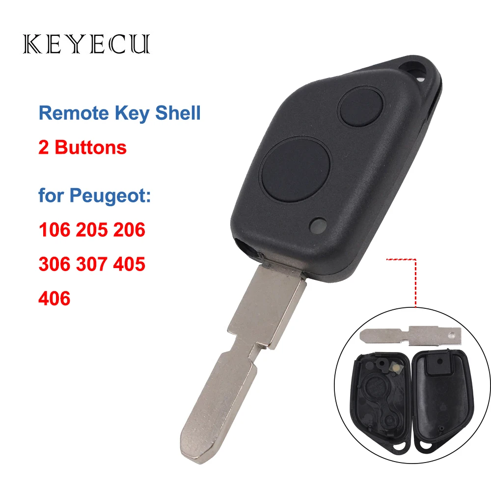 Keyecu Remote Car Key Shell Case 2 pulsanti per Peugeot 106 205 206 306 307 405 406 con lama 53 #