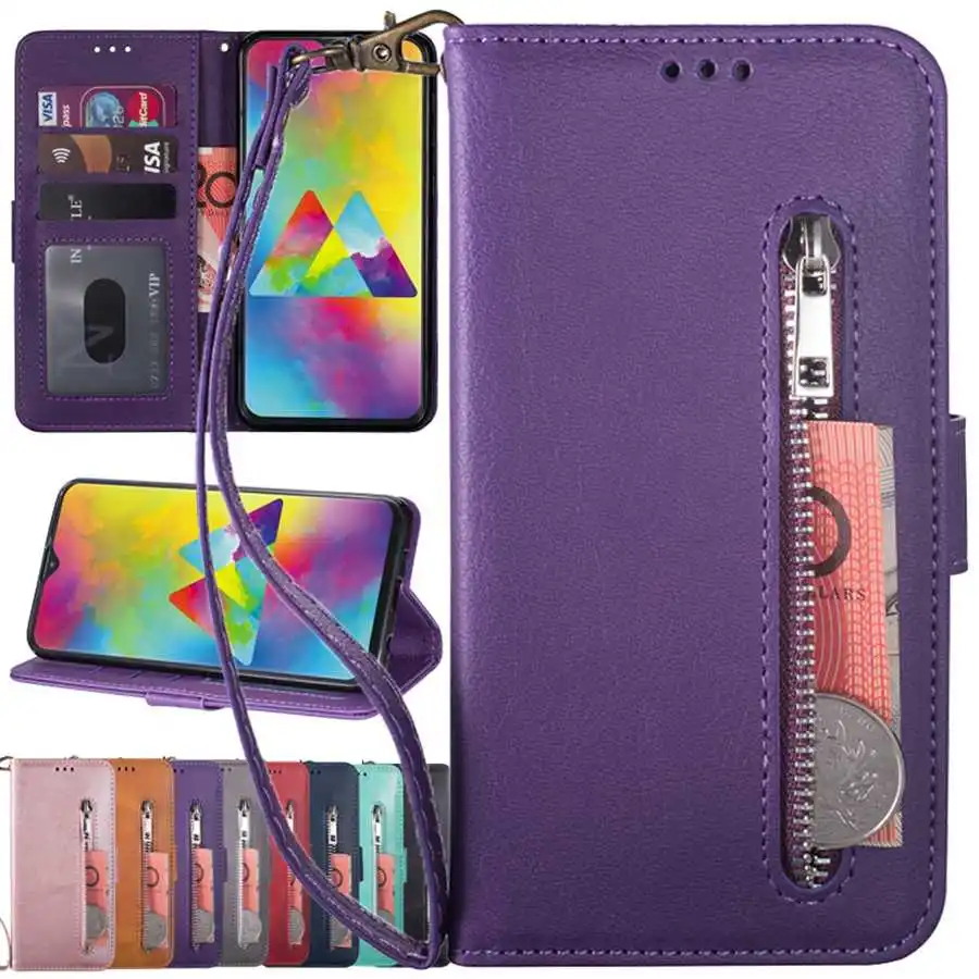 Zipper Leather Wallet Case With Hand Strap For Samsung Galaxy A11 A12 A32 A51 A52S A71 A72 S21/S20 Plus/Ultra/FE S10/S9/S8Plus