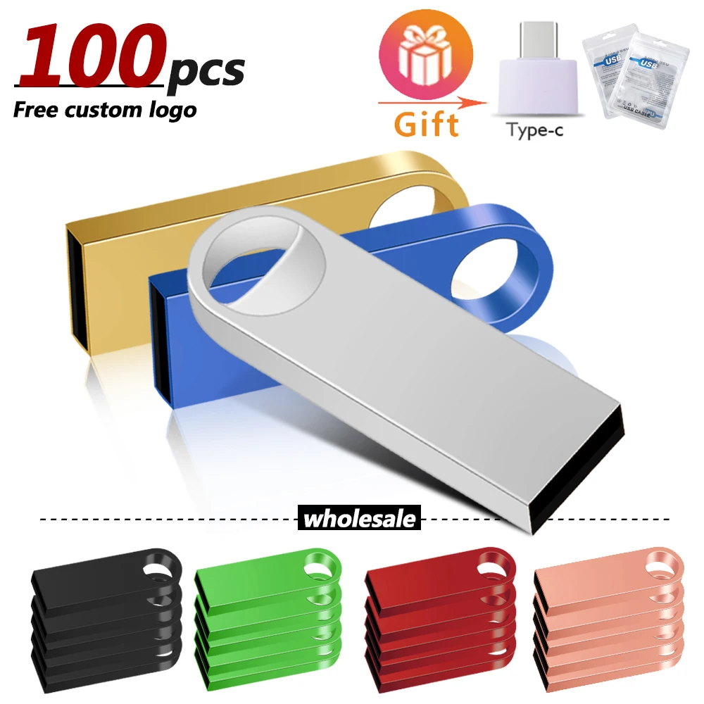 

100pcs/lot High Speed USB Flash Drive Metal Pen Drive 16GB 32GB 64GB 128GB Pendrives Waterproof USB Stick 2.0 Memory Stick