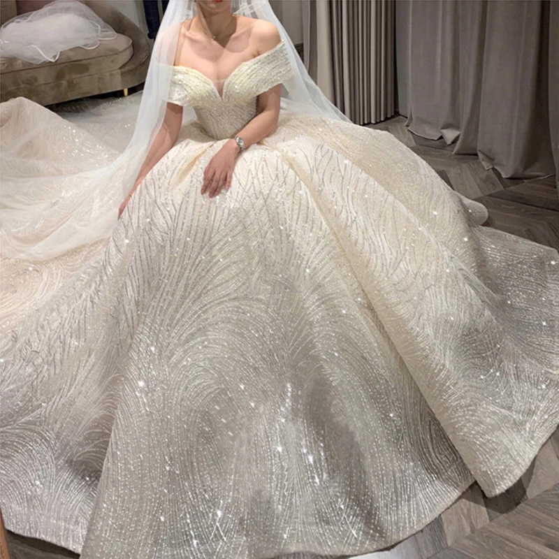 2024 New The Shoulder Wedding Dress Sweep Train Ball Gown Wedding Gown Vestido De Noiva Luxury Prinecess Bride Dress Customized