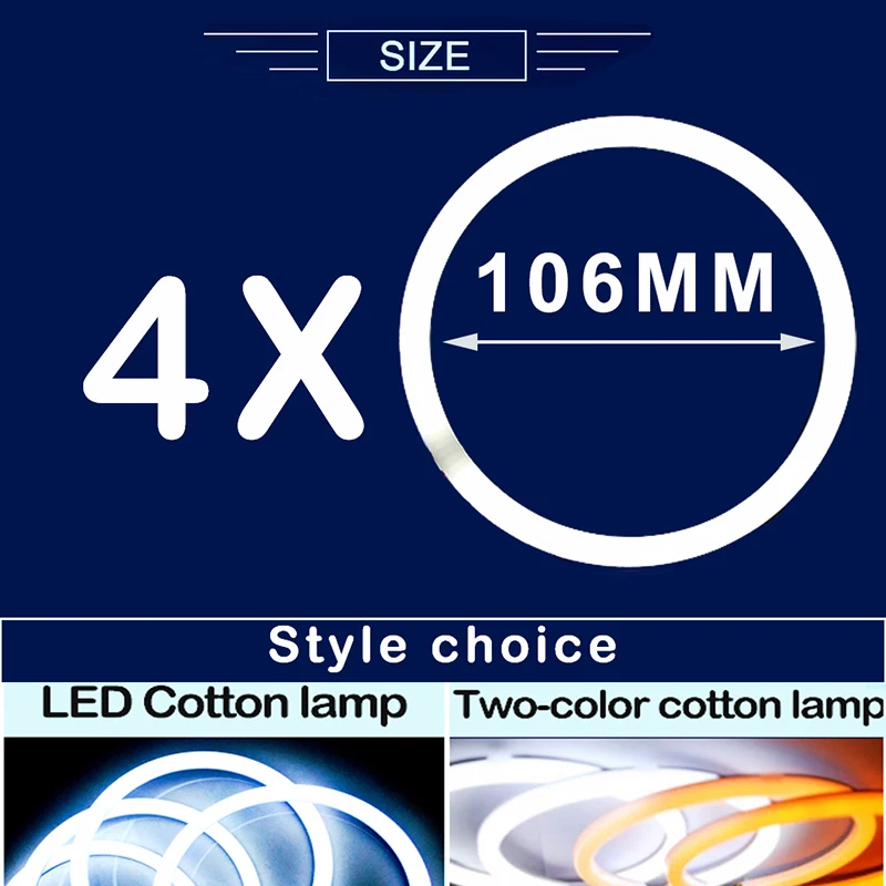 1SED 4x106mm For BMW E46 2D Coupe Cabrio Two-Color LED DRL SMD Cotton Angel Eyes Halo Rings Kit Headlight Auto Turn Signal Light