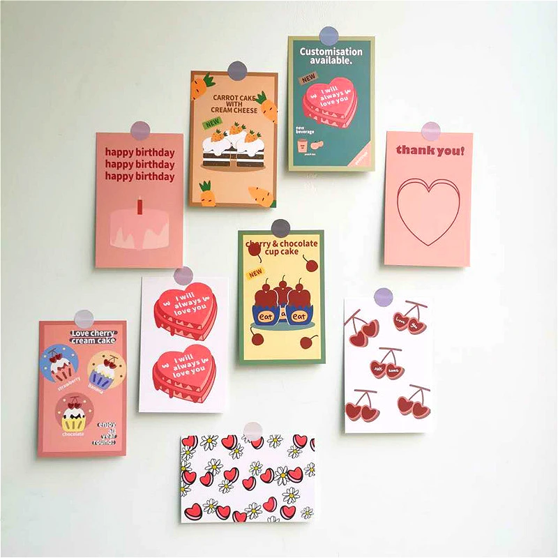 Loving Cake Double Sided Decorative Birthday Cards Square Metope Decoration Painting Postcard Notebook Photo Props Wall Sticker