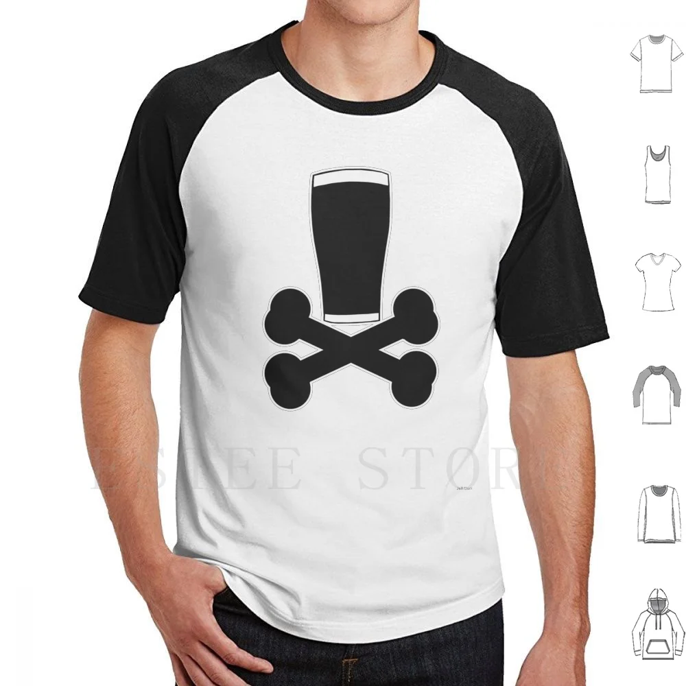 Beer And Bones T Shirt Print Cotton Beer Stout Ale Pirate Cross Bone Jolly Roger Flag