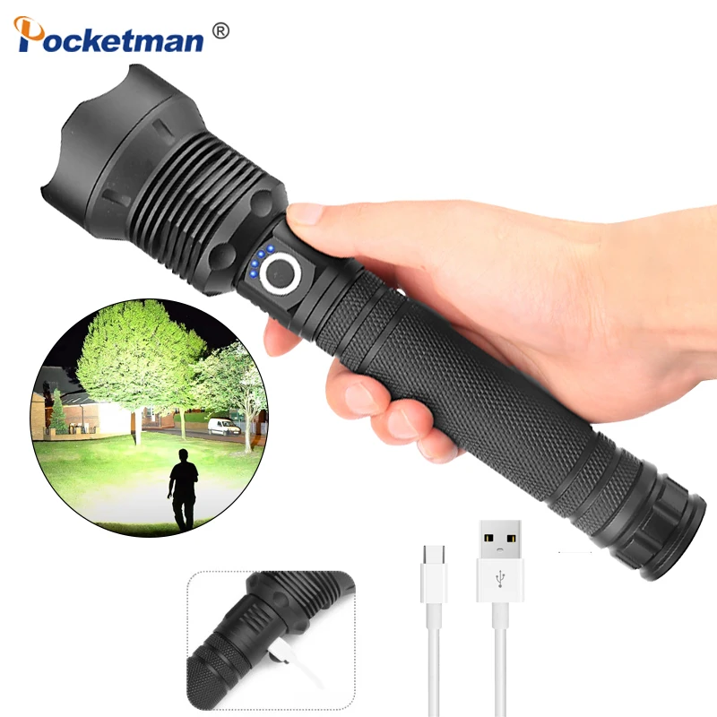 

Most powerful Flashlight usb Rechargeable linterna Zoomable led torch 18650 or 26650 battery lanterna led Best Camping, Outdoor