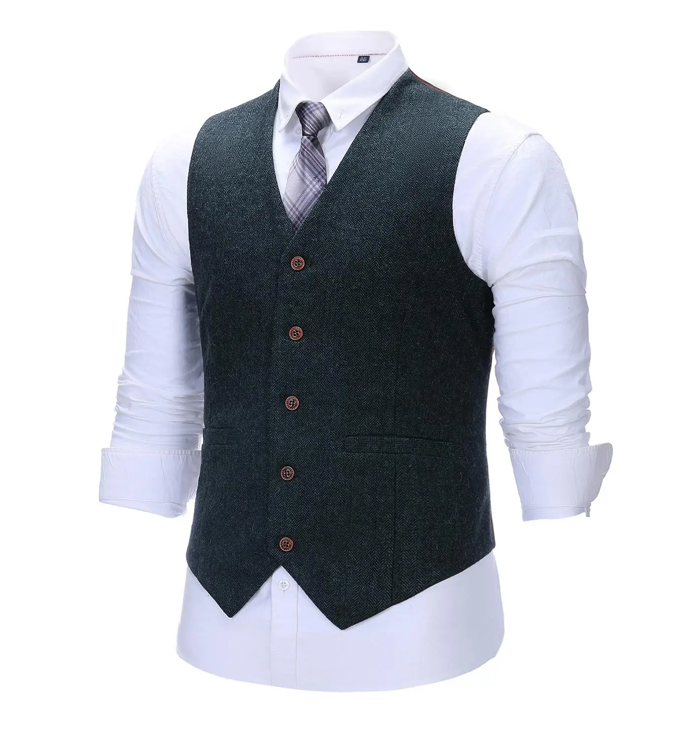 Brown Green Men\'s Vest Burgundy Slim Fit Prom Herringbone Wool Blazer Suits Red Waistcoat For Wedding Best Man Jacket Grooms