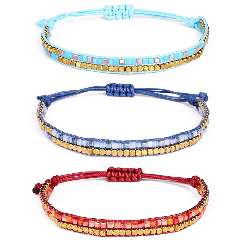 Meetvii Handmade Miyuki Bracelet for Women Men Glod Bead Contrast Color Knots Braided String Wrap Bracelet Femme Fashion Jewelry