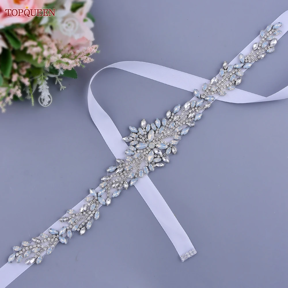 TOPQUEEN – ceintures de mariée S11A, ceinture de taille en strass avec pierres opale pour robe de soirée pour femmes, accessoires de mariée, ceinture de mariage