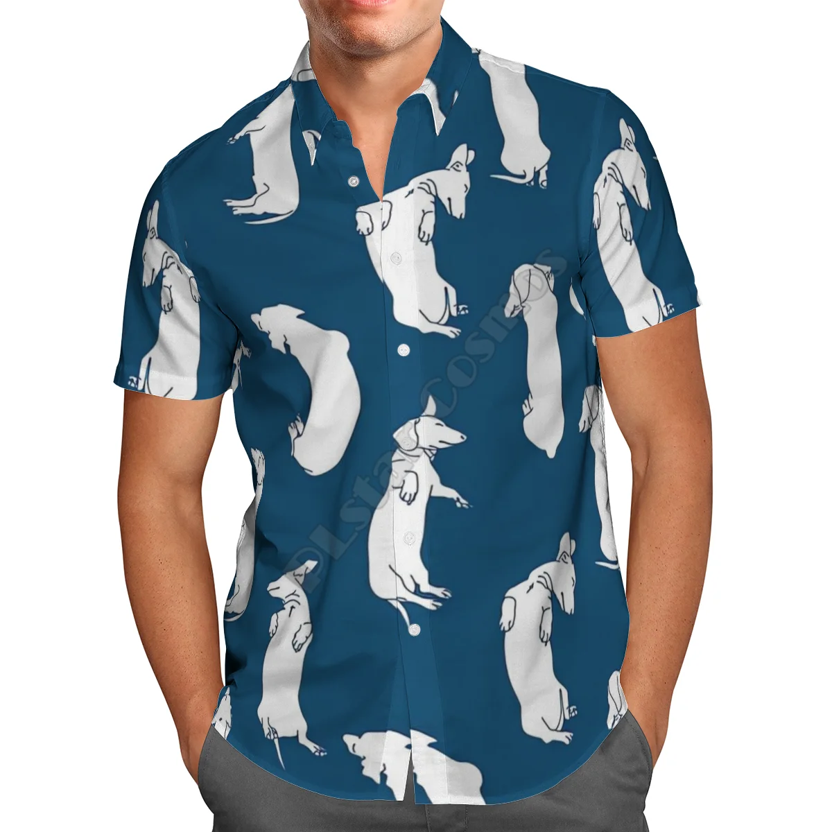 Hawaii Shirt Hawaiian beach Summer Funny Dachshund 3D Printed Men's Shirt Harajuku Tee hip hop Casual shirts 02