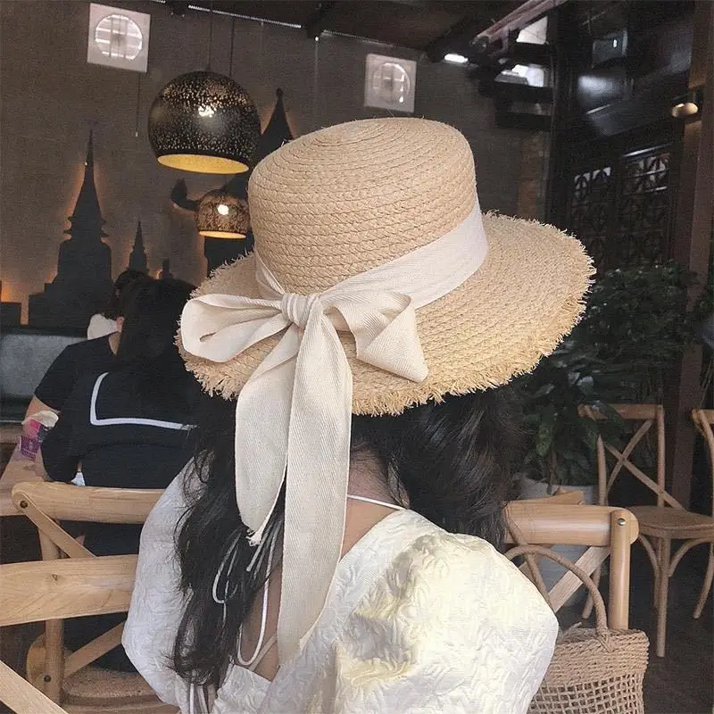 2022 summer sun hat bow 100%Raffia hat Sun visor women\'s summer panama Straw hats Women\'s beach hat Summer hat uv blocking hat