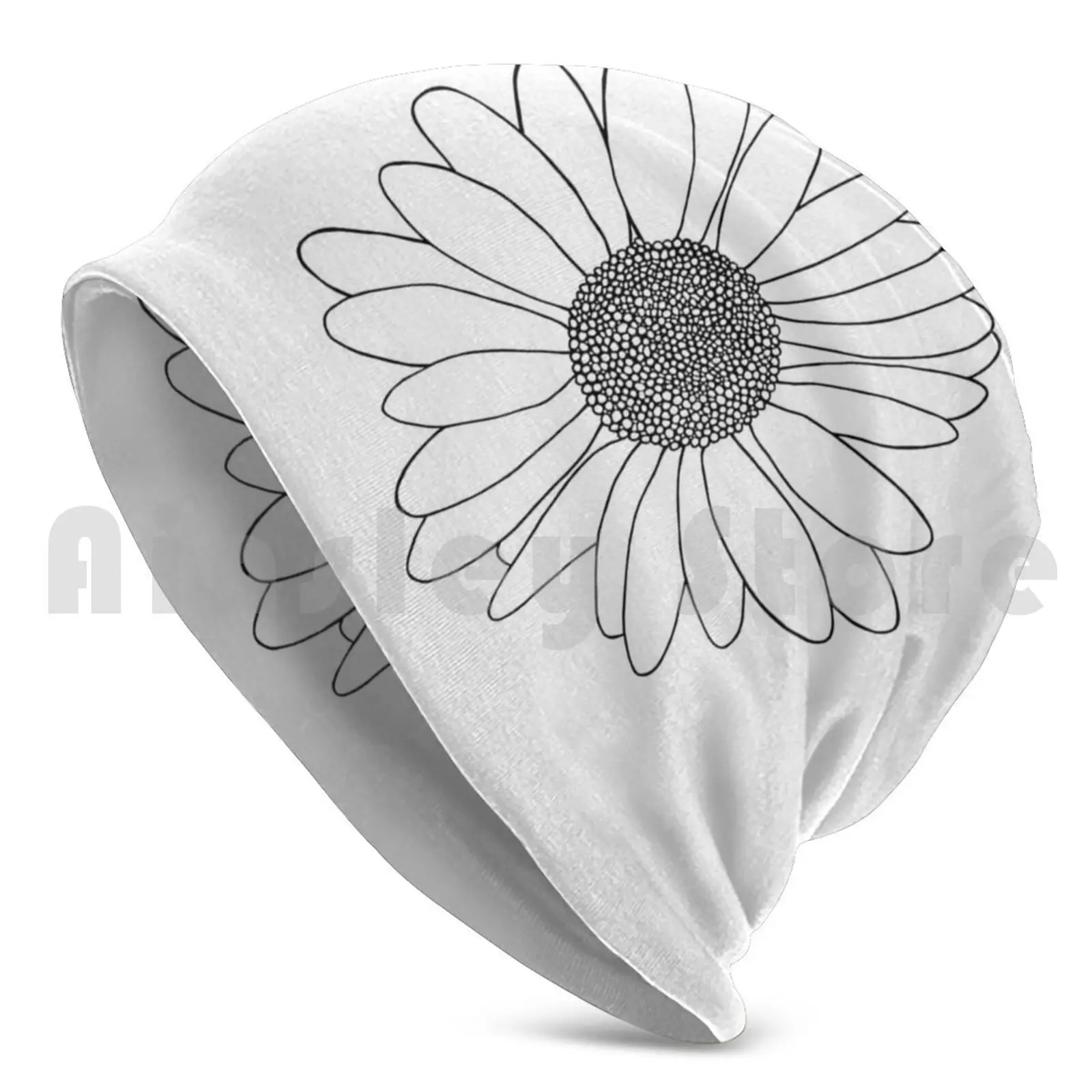 Daisy Beanie Hedging Cap DIY Print Cushion Black White Flower Daisy