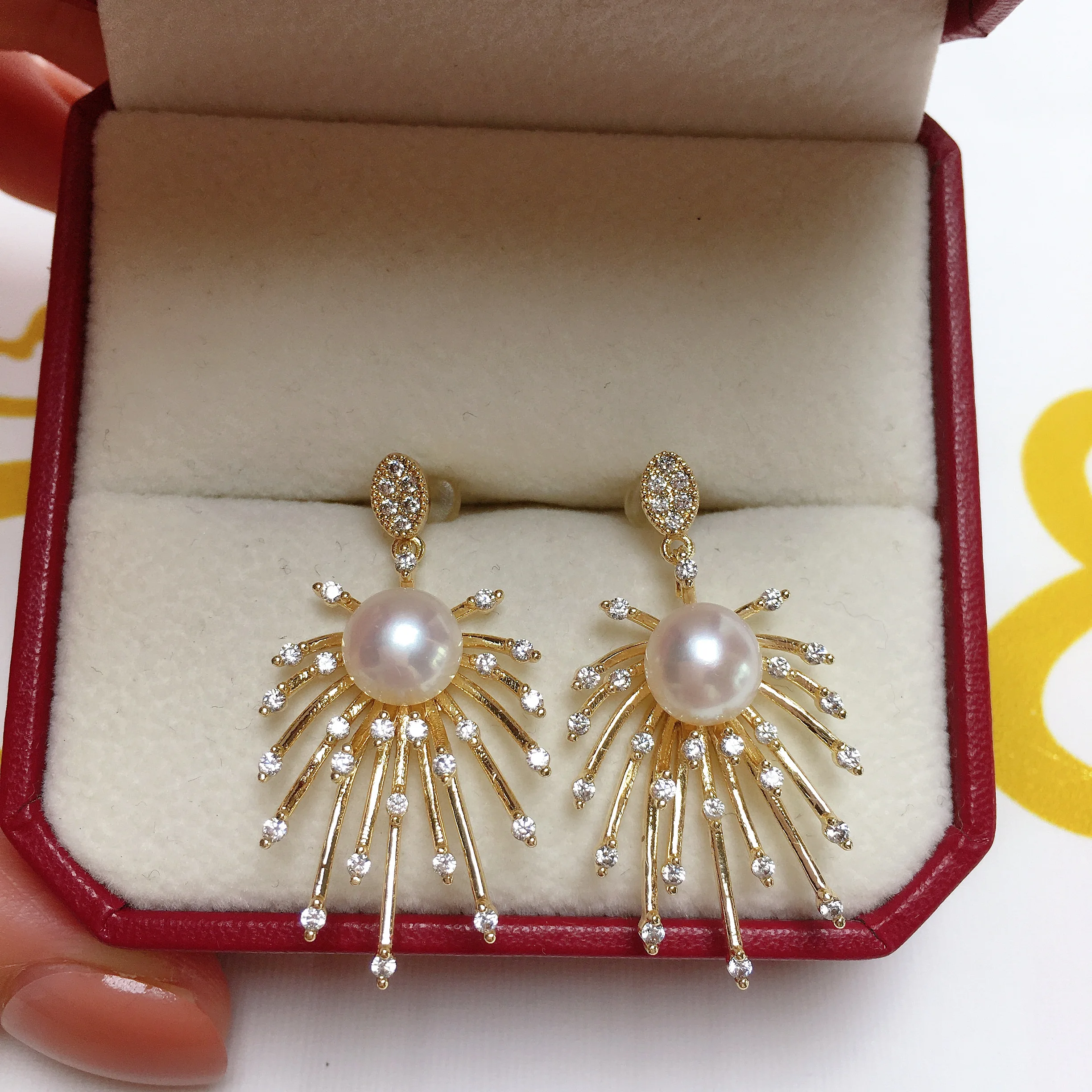 ZHBORUINI New 2024 Trend Pearl Earrings 14k Gold Plating Fireworks 925 Silver Earring For Women 100% Real Natural Pearl Jewelry