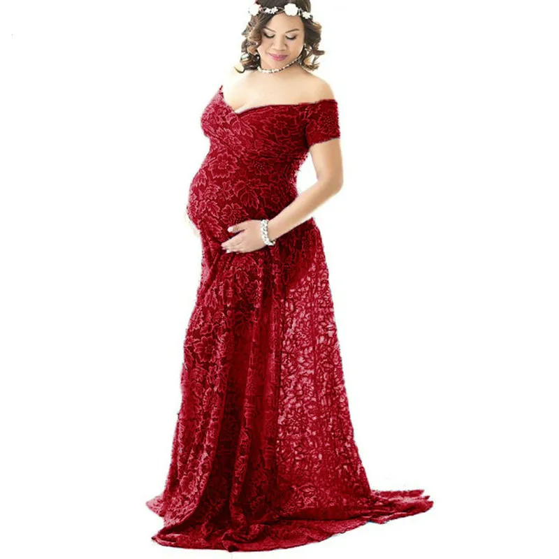 Maternity Lace Dresses Photo Shoot Pregnant Women Sexy V Neck Maxi Gown Dress Pregnancy Baby Shower Photography Props Clothes