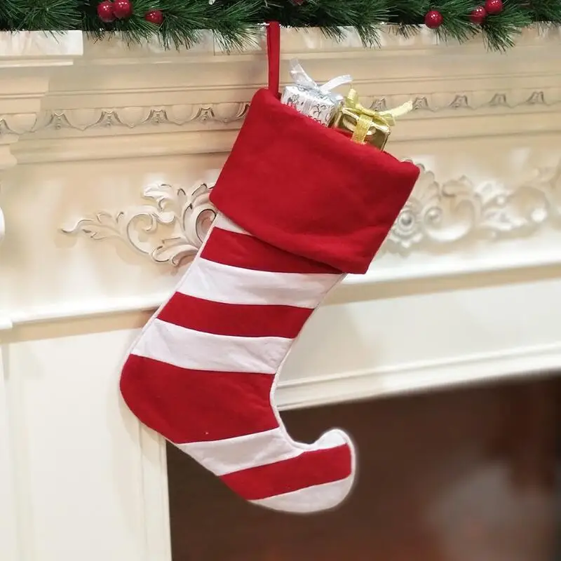 Large Christmas Decoration Stocking Striped Christmas Sock Gift Bag Christmas Tree Decoration Party Supplies LX8403