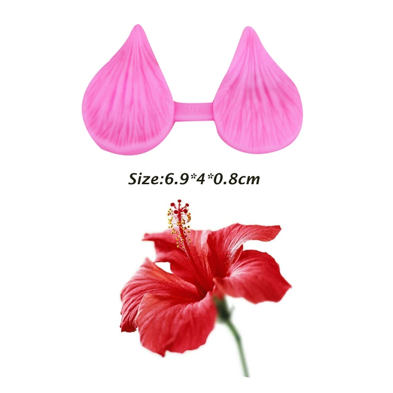 Hibiscus Flower Petal Veiner Silicone Moulds Stainless Steel Cutter Mold Candy Cookie Surgarcraft Model Fondant Forms  CS225
