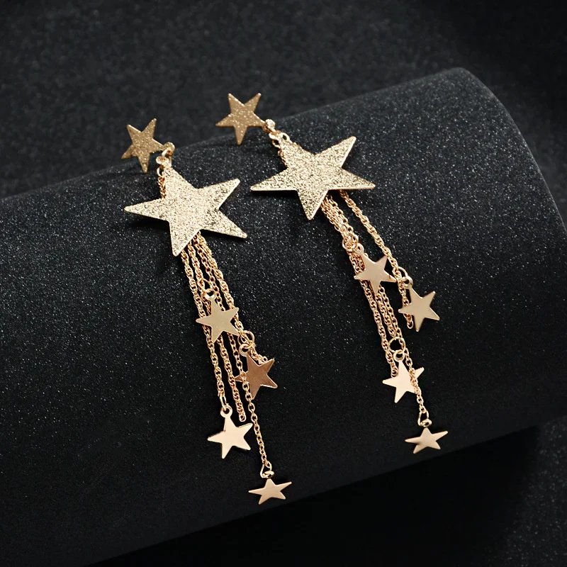 Star Pendants Drop Earrings for Women Gold Color Multi-layers Link Tassel Earrings Korean Fashion Matte Metal Earrings mujer