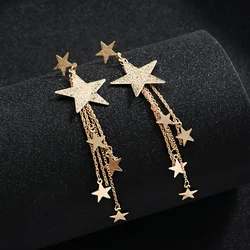 Star Pendants Drop Earrings for Women Gold Color Multi-layers Link Tassel Earrings Korean Fashion Matte Metal Earrings mujer