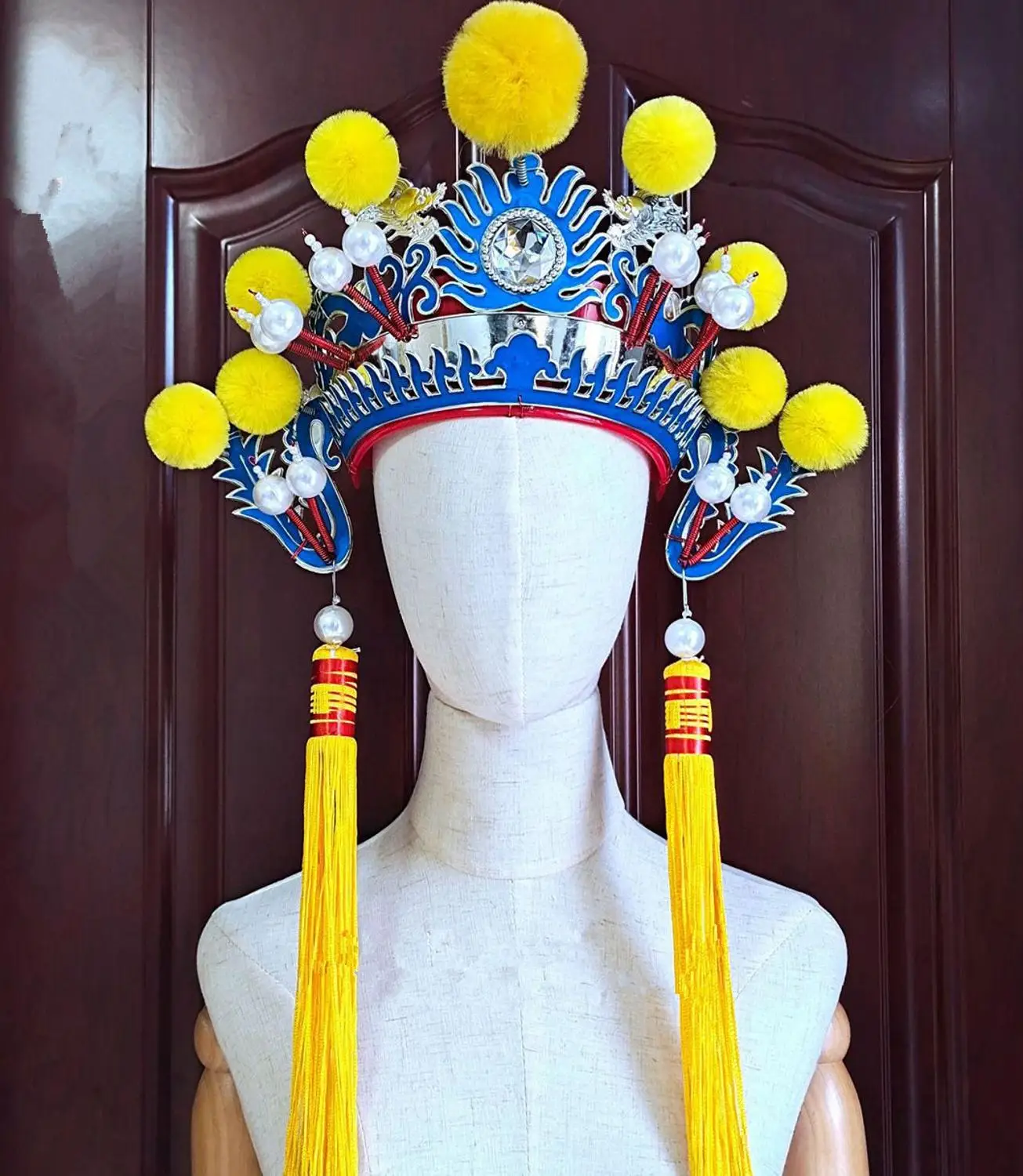 

Chinese Opera Pompon Hat Hua Mulan Cosplay Headwear New Year Festival Stage Performance Funny Vintage Wedding Groom Hats