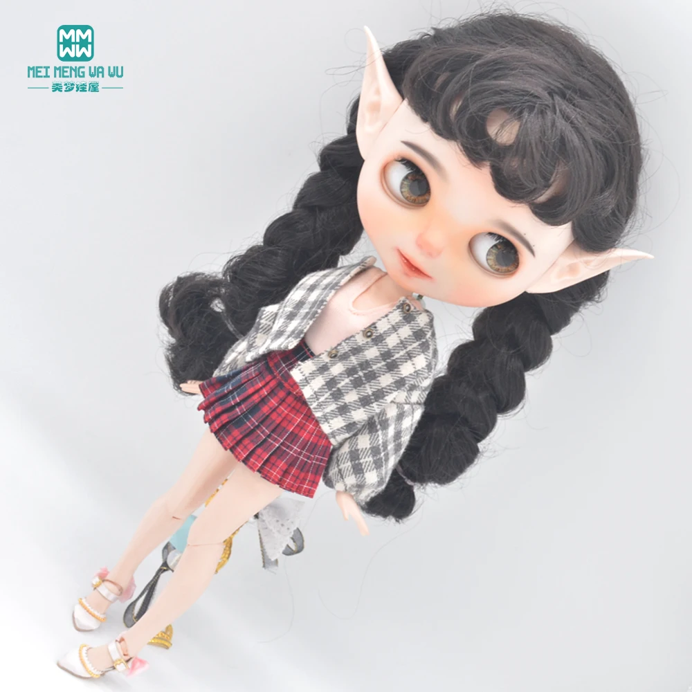 Quần Áo Cho Búp Bê Phù Hợp Với 28-30Cm Blyth Azone OB22 OB24 Đồ Chơi Quần Áo Búp Bê Thời Trang Kẻ Sọc Áo Khoác Len