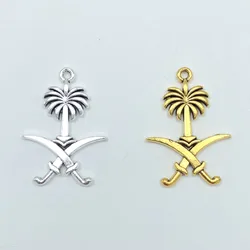 10pcs Arabia Saudita Nazionale Emblema Del Metallo Del Pendente per Monili Che Fanno FAI DA TE Fatti A Mano Rosario Del Pendente Preghiera Braccialetto di Perline Accessori