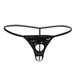 Men Exotic Bikini Sexy Lingerie Patent Leather Panties G-string Underwear Open Butt Thong Gay Mens Panties with Penis Holes