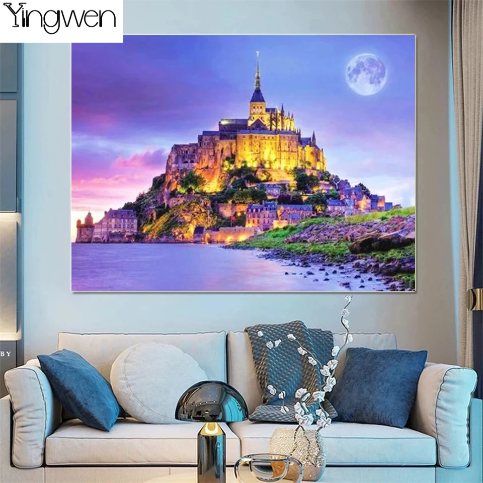 Mont Saint Michel France 5D DIY Diamond Painting Landscape Cross Stitch Embroidery Majestic Castles Diamond Mosaic Home Decor