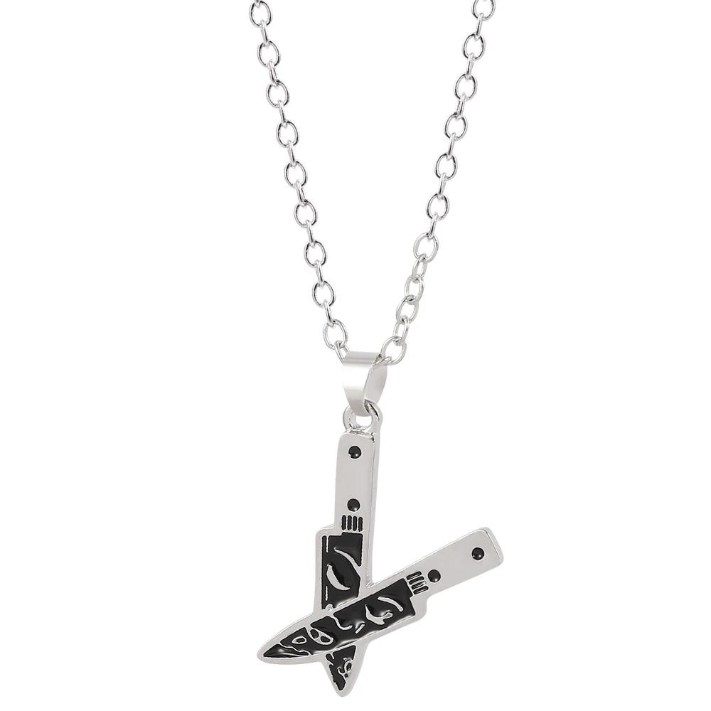 Fashion Punk Dagger Face Pendant Necklace For Women/men Black Enamel Knife Necklaces Party Jewelry Halloween Gift