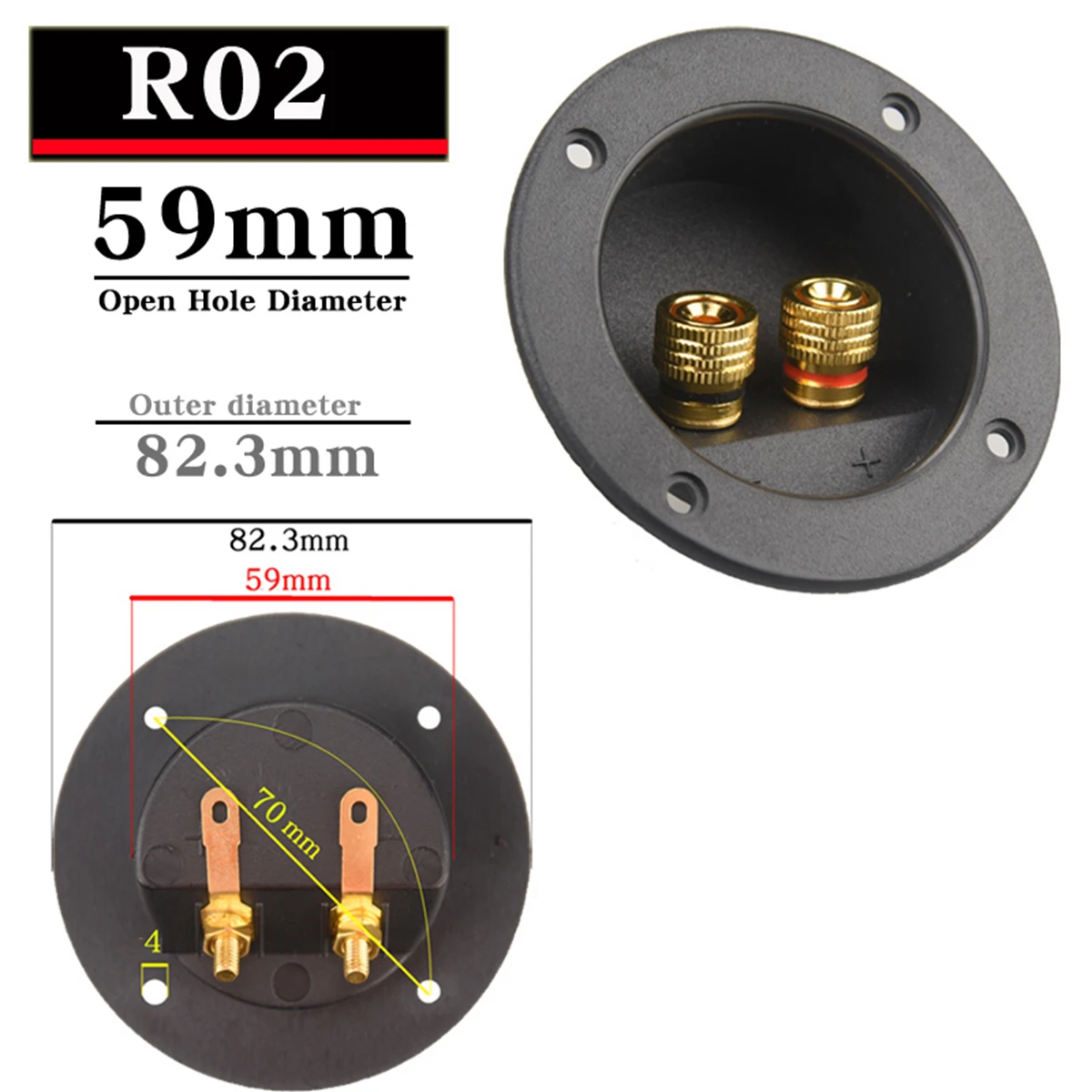 HIFIDIY 라이브 스퀘어 서클 (설치 구멍 49-76) 스피커 정션 박스, 터미널 쉘 2 구리 바인딩 포스트 와이어 케이블 커넥터