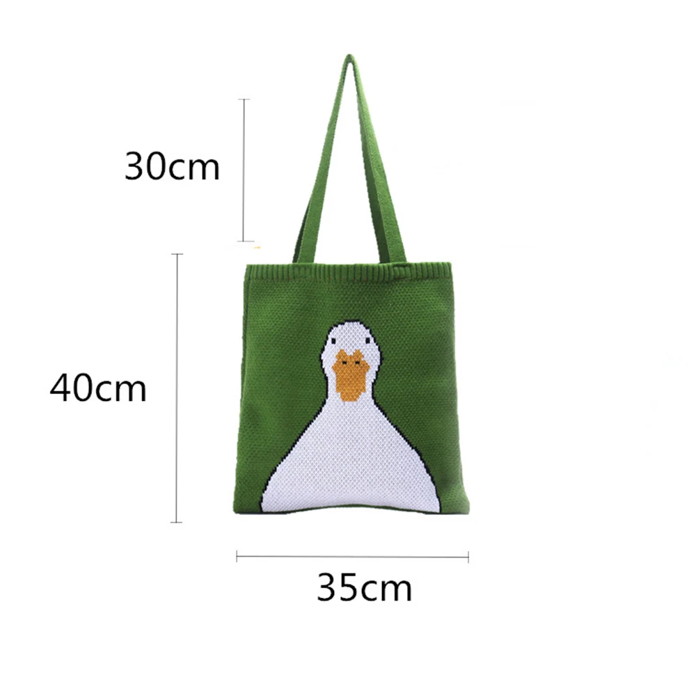 Cute Cartoon Duck Cat Wool Knitted Bag Autumn and Winter Tote Shopping Bag Ladies Large Capacity Soft Shoulder Bag Handbag