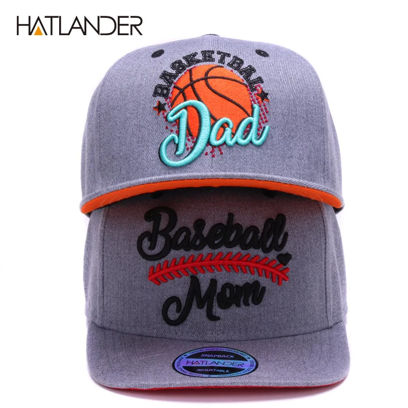 HATLANDER Original semi curved snapback caps MOM baseball cap DAD basketball cap couples grey hip hop cap hat bone sports hats