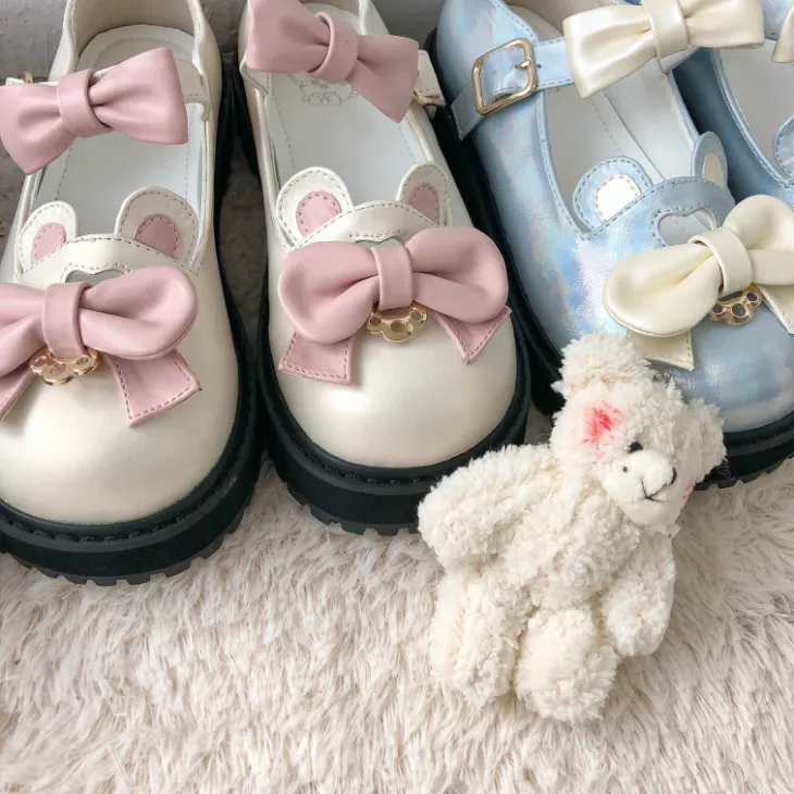 Japanese tea party sweet lolita shoes vintage round head middle heel women shoes cute lace bowknot kawaii shoes loli cosplay