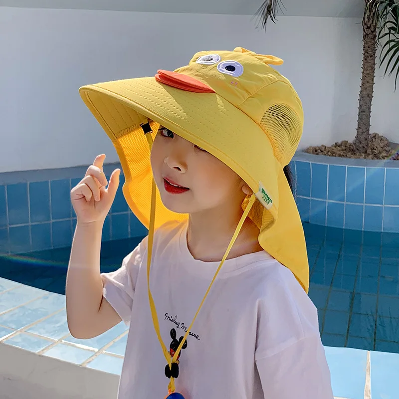 

Wide Brim Kids Fishing Cap with String Casual UV Protection Neck Cover Sun Hat Children Sunscreen Summer Bucket Beach Hat DS39