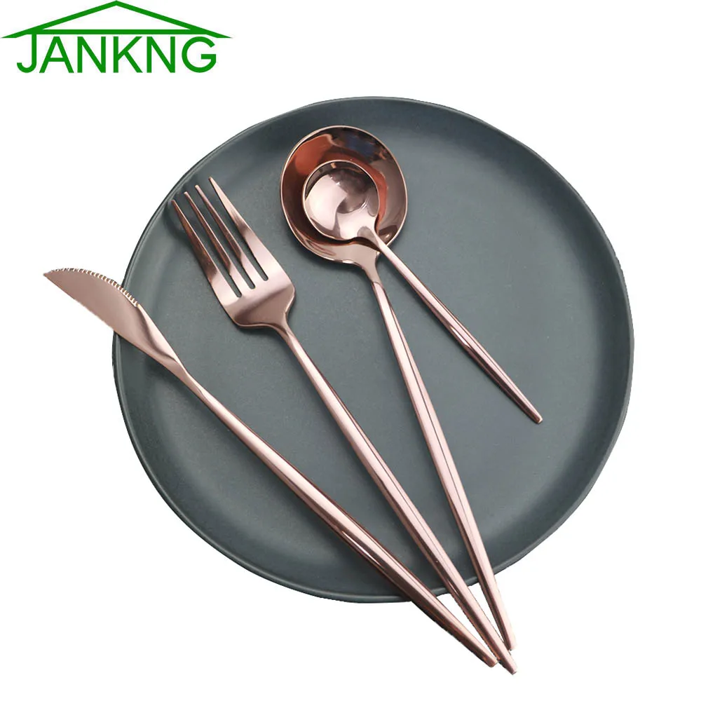 1Pc/4Pcs/24Pcs Rose Gold 304 Stainless Steel Tableware Dinner Knife Fork Spoon Flatware Mirror Dinnerware Set Wedding Silverware