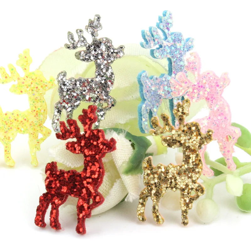 60Pcs 1.8*3.5cm Shiny Reindeer Appliques For Glitters Christmas Decor DIY Headwear Hairpin Ornaments Accessories