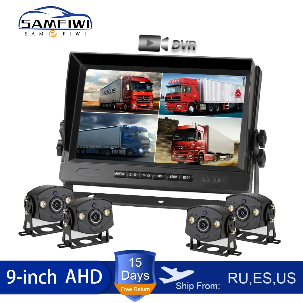 

HD AHD 9Inch 4CH Video input Car Monitor Truck Bus DVR Recording Video Monitor For Front Rear Side View Camera Quad Split Screen