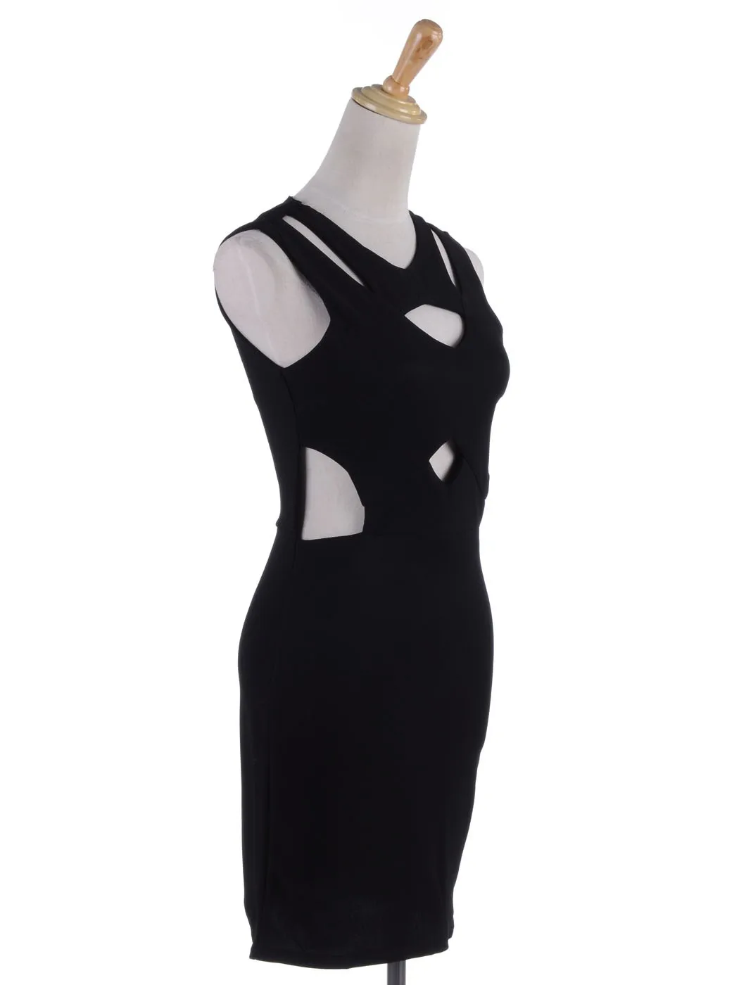 Vrouwen Zomer Fit Black Slash En Geometrische Cut Outs Midi Lengte Potlood Jurk Diner Feestjurk