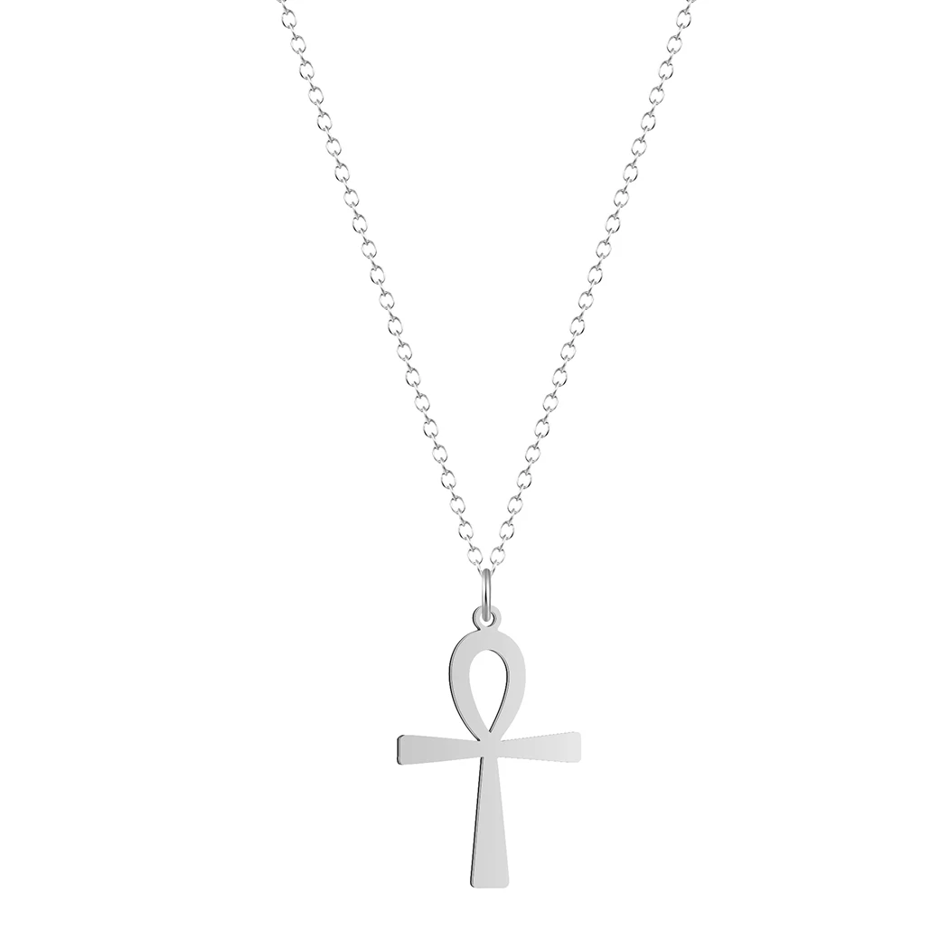 Kinitial Religion Egyptian Ankh Cross Necklaces Pendants for Women Stainless Steel Symbol of Life Necklaces Jewelry Gifts Bijoux