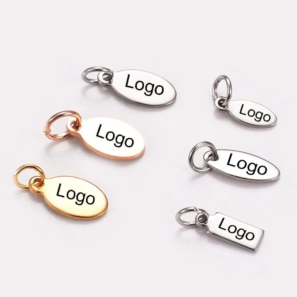 40pcs Custom Stainless Steel Small Logo Tags Charm Jewelry Makings Necklace Engrave Your Logo DIY Handmade Findings