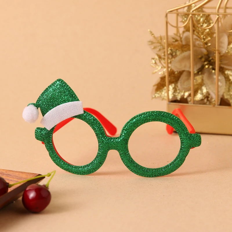 ALIUTOM Cute Cartoon Christmas Glasses Frame Glittered Eyeglasses No Lens Santa Xmas Decorations For Home New Year Kids Gifts