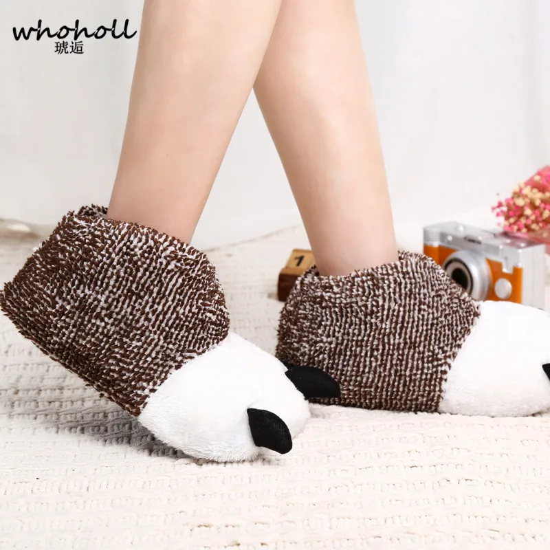 WHOHOLL Winter Warm man women Home slippers Animal panda Paw Plush Slippers female Thermal Soft Cotton indoor house shoes