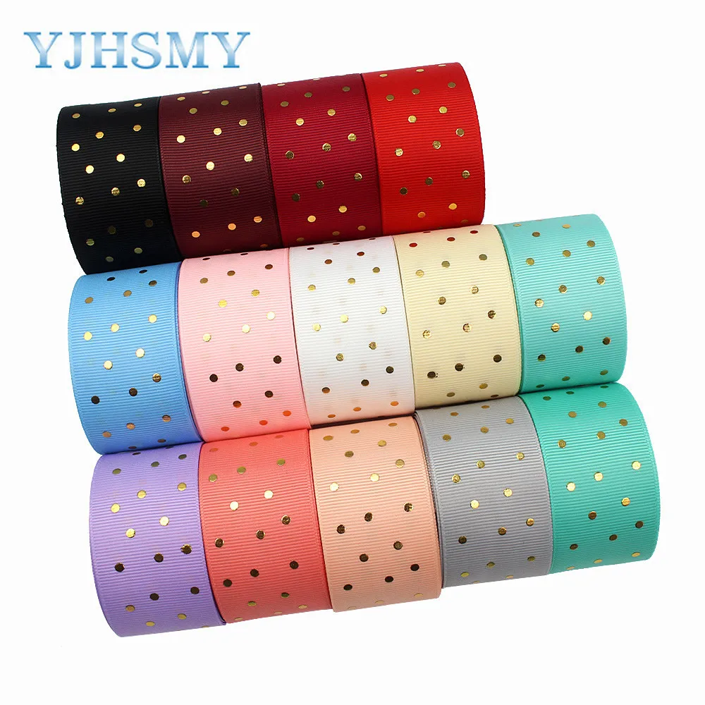 L-20609-523 1-1/2”Hot Gold Dots print Pattern Ribbon , 5 yards DIY handmade hair accessories Material , Bow Decoration