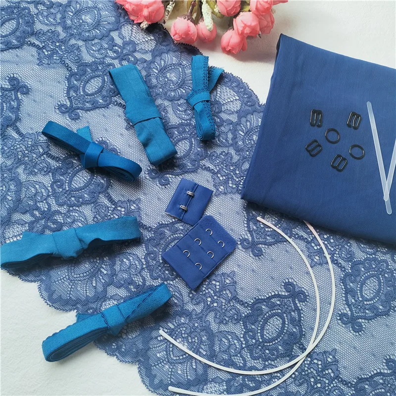 Blue Lingerie Kit Lingerie Making Set Blue Bra Making Panties Making Lingerie Sewing Lingerie Kit Supplies Panties Kit Lace Bra