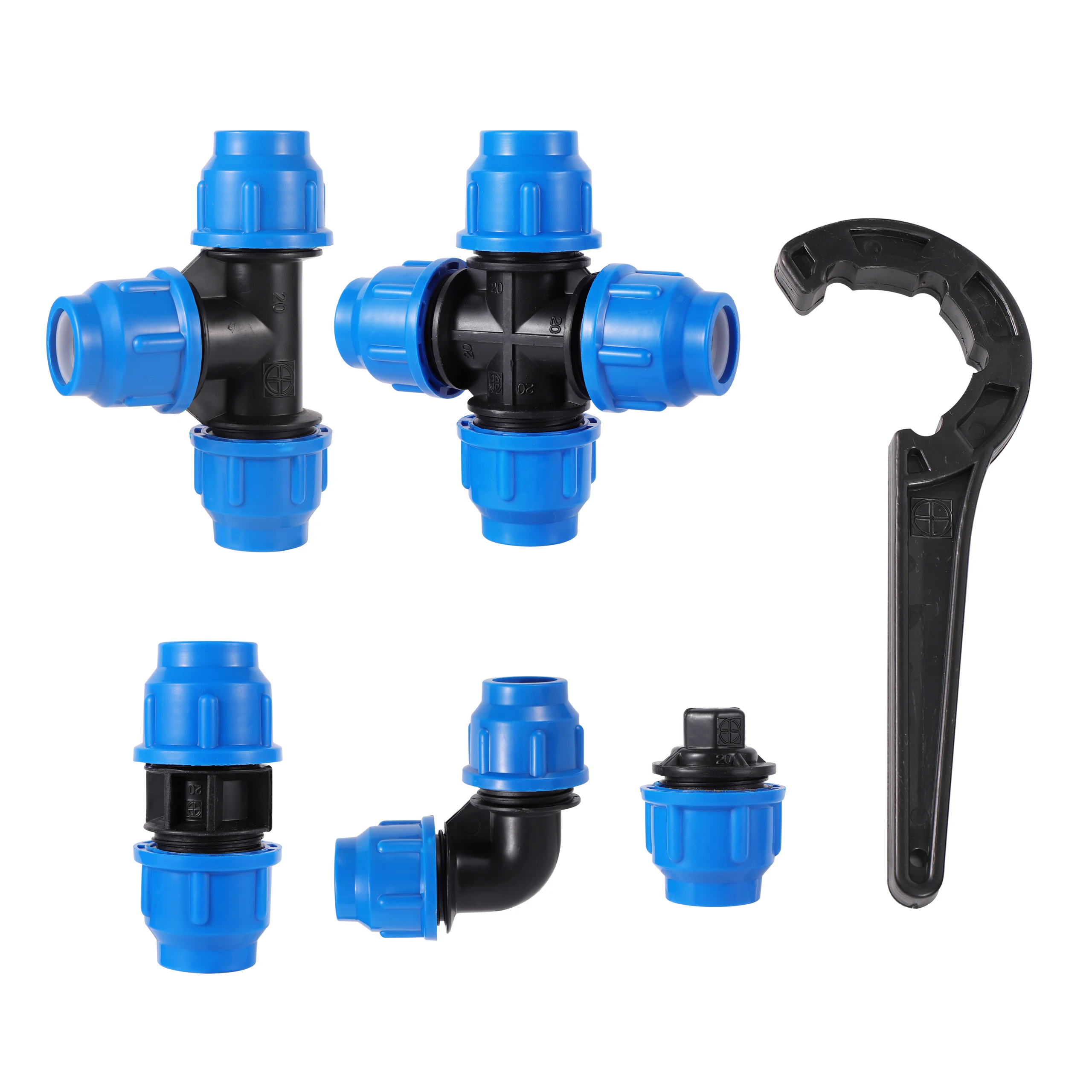 

20/25/32/40/50mm PE Tube Quick Connector Tee Cross Straight Elbow End Cap DN25 DN32 DN40 DN50 Pipe Direct Quick Joint 1Pc
