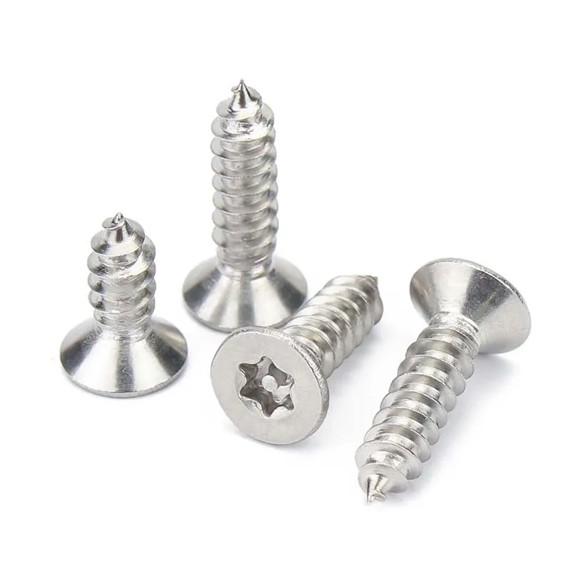 5/50pcs M2 M2.3 M2.6 M3 M4-M6 304 Stainless Steel Six Lobe Torx Flat Countersunk Head with Pin Security Self-tapping Wood Screw