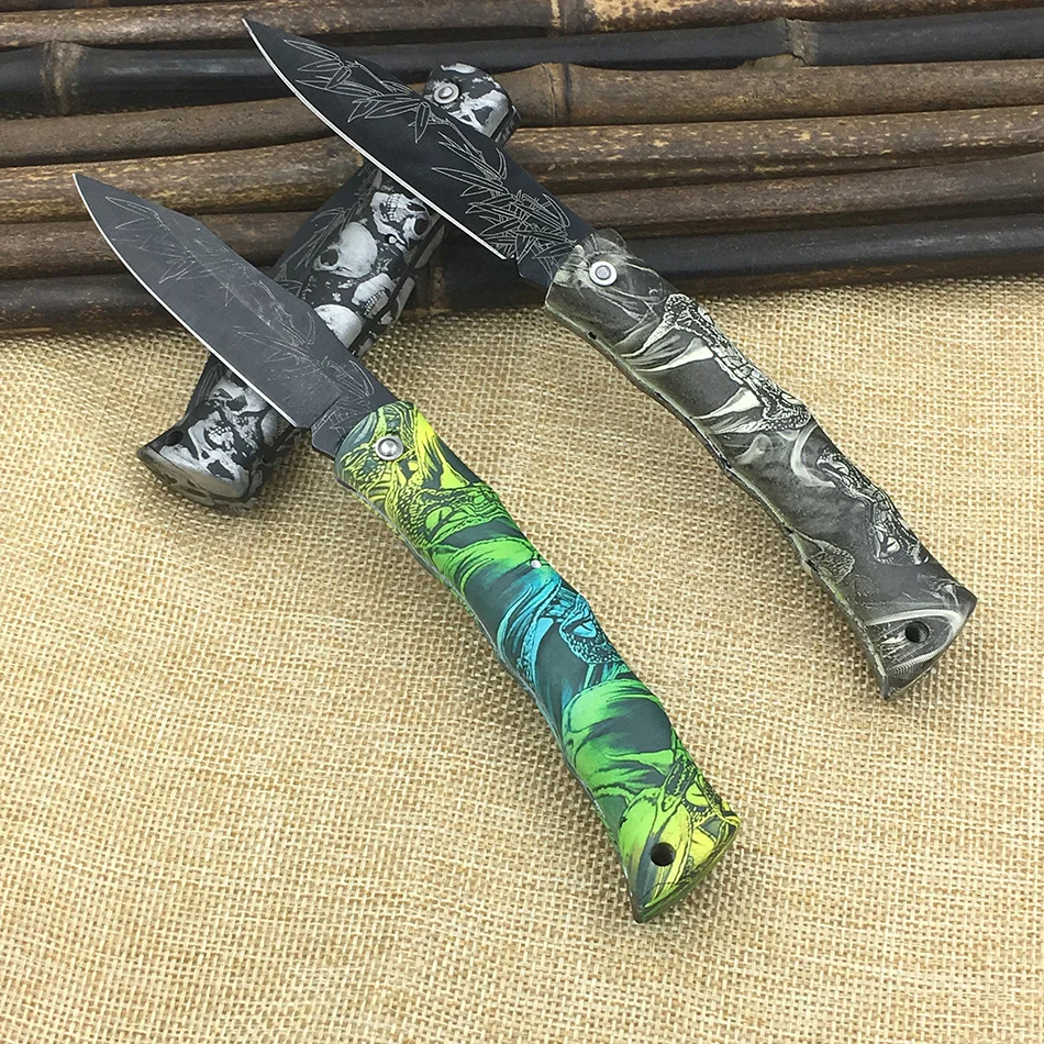 ABS Handle Folding Knife Cool Skull Pattern Ghost Camping Survival Knife Pocket Fruit Knife Fashion Beautiful Gift Knife