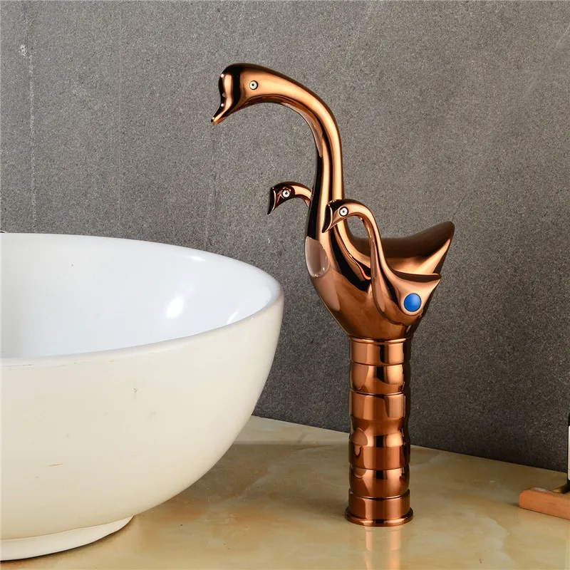 

Vidric Basin Faucet Rose Gold Bathroom Faucet hot and cold Gold Crane Brass Basin Faucet Swan Sink Faucet Single Handle water ta