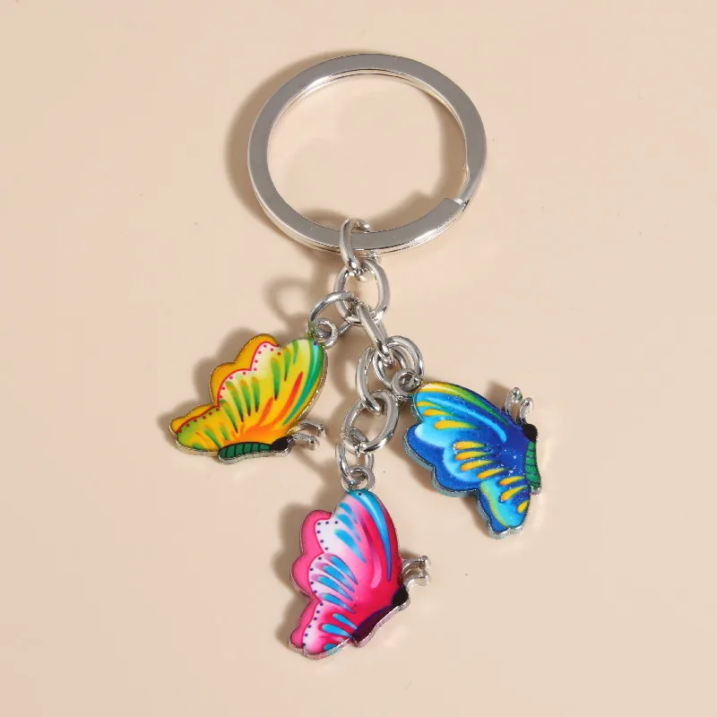 Cute Keychain Colorful Butterfly Key Ring Enamel Flying Animals Key Chains For Women Girls Handbag Accessorie Handmade Jewelry