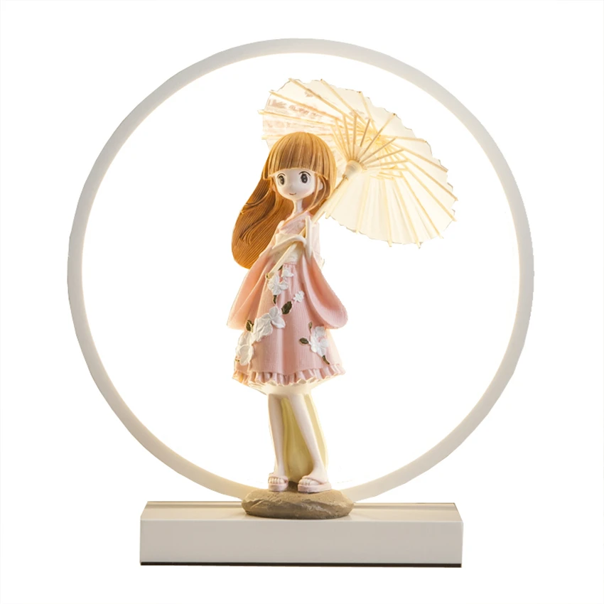 Nordic girl doll ring table lamps bedroom children's room princess modern romantic bedside living room desk lights deco lighting