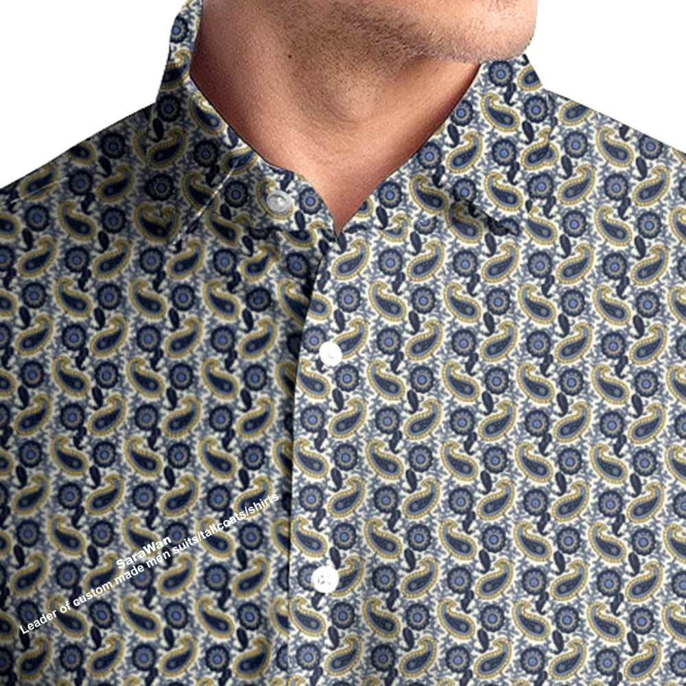 

Custom Made Paisley Dress Shirts Pattern Shirt Custom Made Men Floral Dress Shirt,Casual Blue Yellow Paisley Patterned Shirt