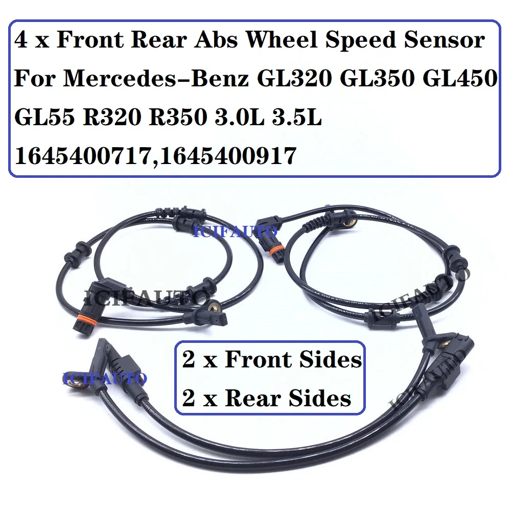 

New Front + Rear Abs Wheel Speed Sensor for Mercedes-Benz GL320 GL350 GL450 GL55 R320 R350 3.0L 3.5L 1645400717,1645400917