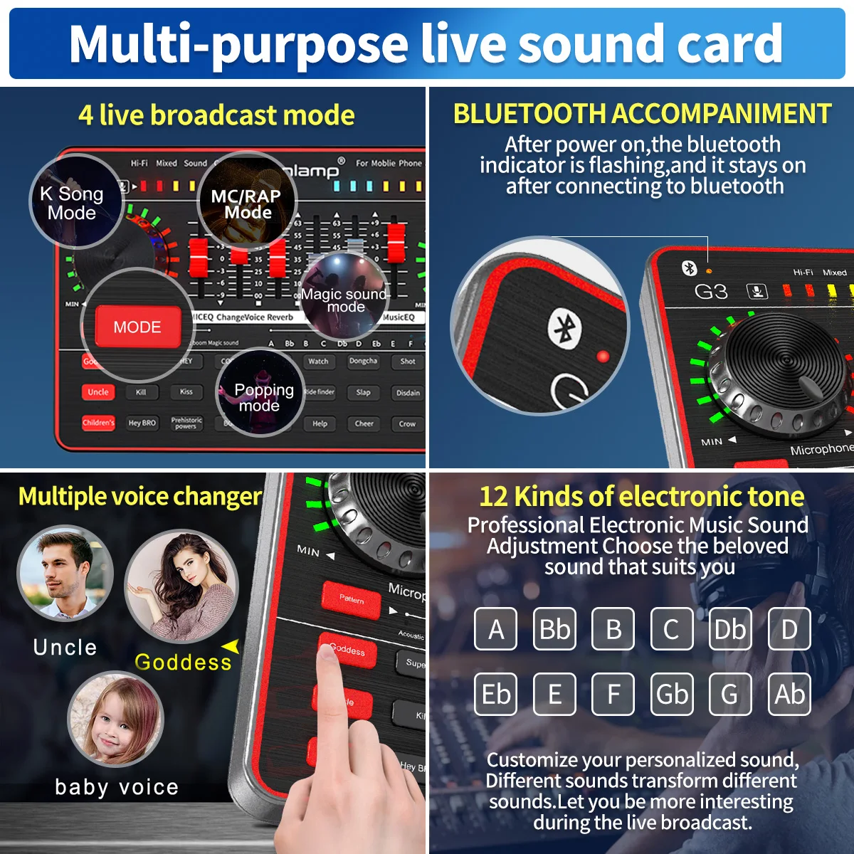 Tenlamp-tarjeta de sonido G3 P10, kit de micrófono profesional, condensador de Podcast para Karaoke, Youtube, estudio, grabación, 2022